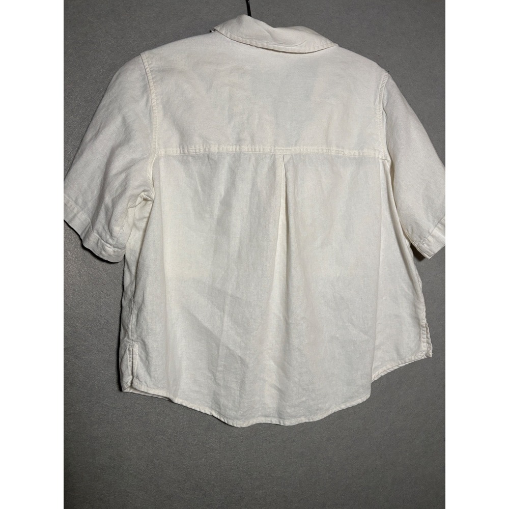 Universal Thread Womens White Linen Blend Short Sleeve Button Down Shirt Size M - Picture 2 of 6